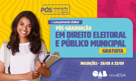 OAB-PI lança edital para curso gratuito de pós-graduação em Direito Eleitoral e Direito Público Municipal